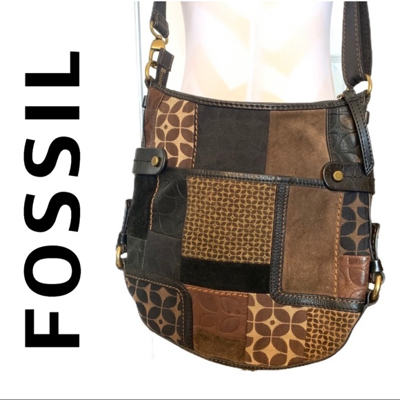 Fossil Handbags - FOSSIL brown leather & suede patchwork bag